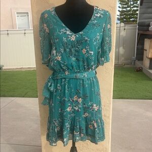 Express teal floral print dress